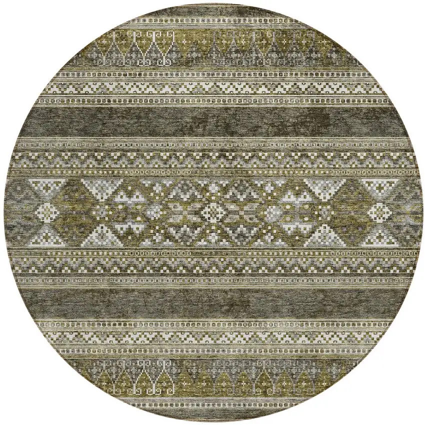 8' Taupe Beige And Ivory Round Southwestern Washable Indoor Outdoor Area Rug Photo 5