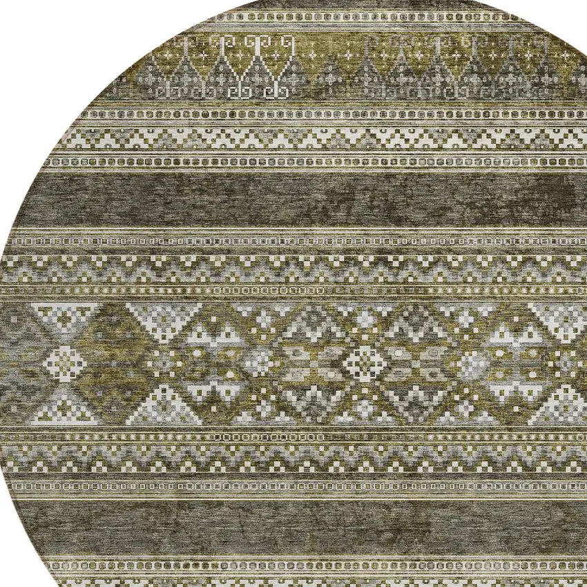 8' Taupe Beige And Ivory Round Southwestern Washable Indoor Outdoor Area Rug Photo 4