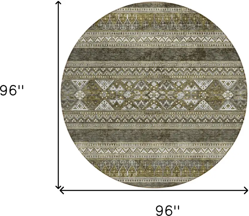 8' Taupe Beige And Ivory Round Southwestern Washable Indoor Outdoor Area Rug Photo 9