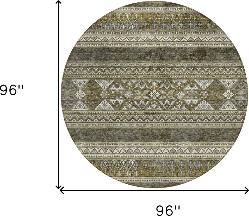 8' Taupe Beige And Ivory Round Southwestern Washable Indoor Outdoor Area Rug Photo 9