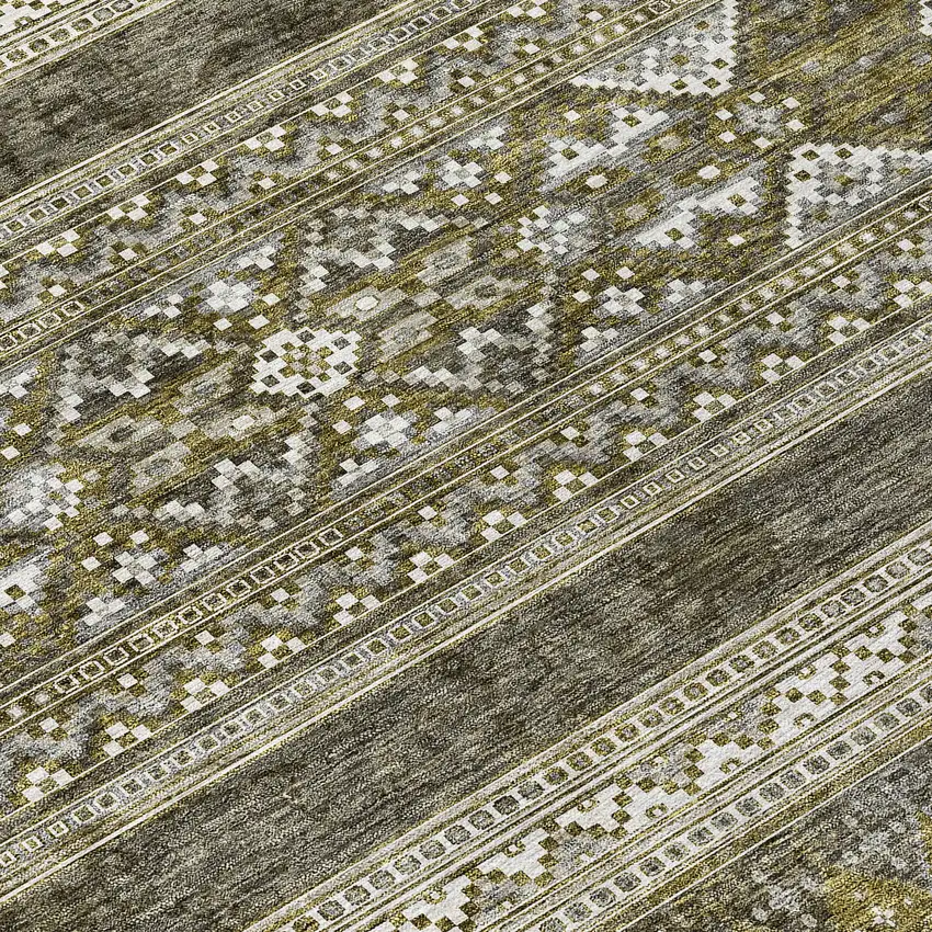 8' Taupe Beige And Ivory Round Southwestern Washable Indoor Outdoor Area Rug Photo 3