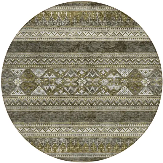 8' Taupe Beige And Ivory Round Southwestern Washable Indoor Outdoor Area Rug Photo 1