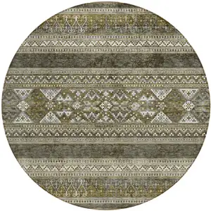 Photo of 8' Taupe Beige And Ivory Round Southwestern Washable Indoor Outdoor Area Rug