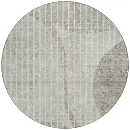 8' Taupe Beige And Ivory Round Striped Washable Indoor Outdoor Area Rug Photo 5