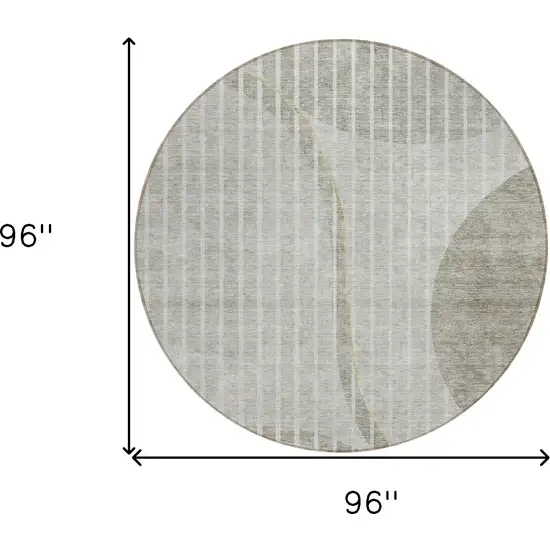 8' Taupe Beige And Ivory Round Striped Washable Indoor Outdoor Area Rug Photo 8