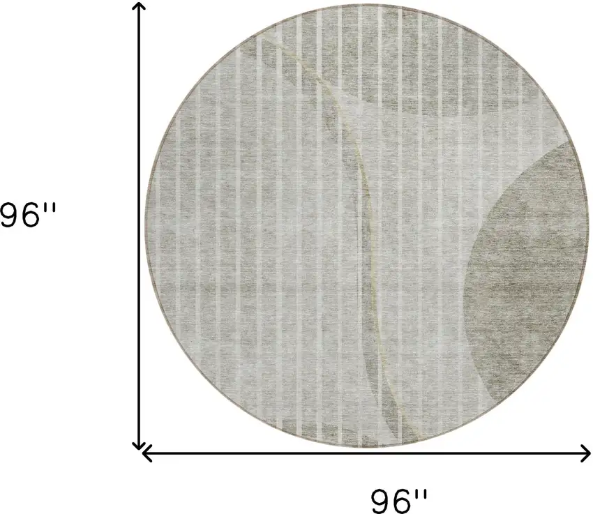 8' Taupe Beige And Ivory Round Striped Washable Indoor Outdoor Area Rug Photo 8