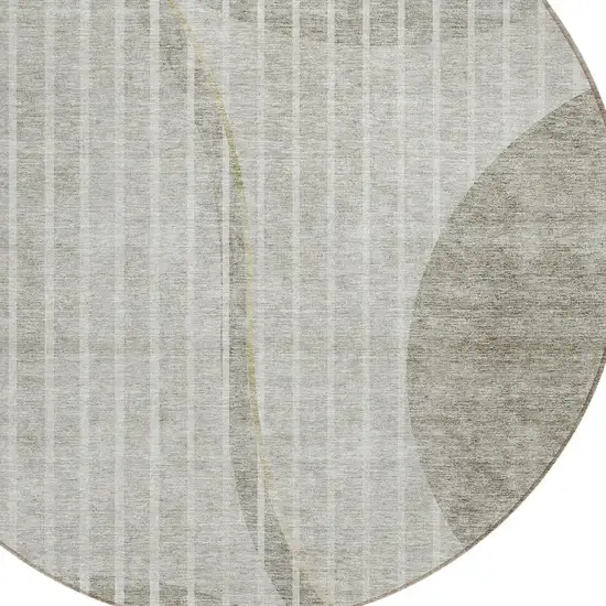 8' Taupe Beige And Ivory Round Striped Washable Indoor Outdoor Area Rug Photo 4