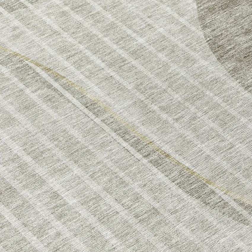 8' Taupe Beige And Ivory Round Striped Washable Indoor Outdoor Area Rug Photo 9