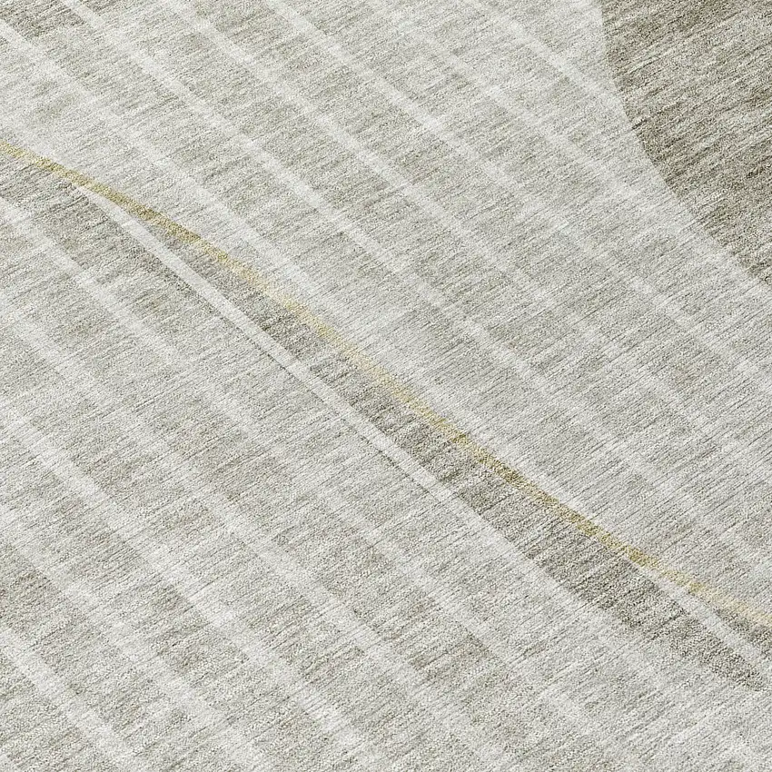 8' Taupe Beige And Ivory Round Striped Washable Indoor Outdoor Area Rug Photo 9