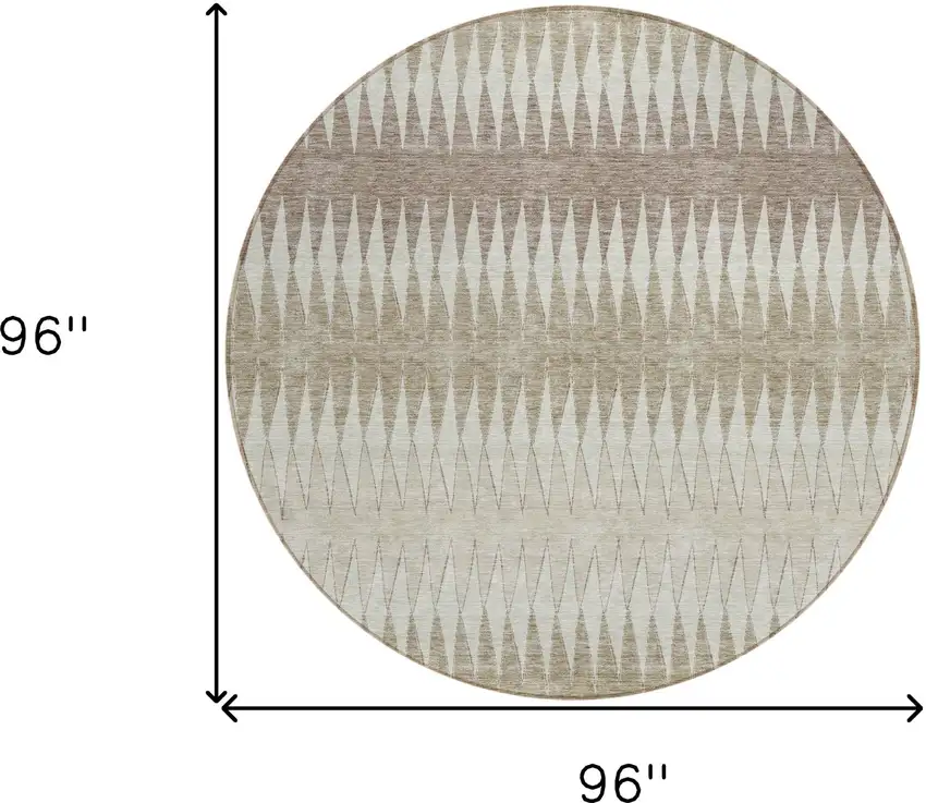 8' Taupe Beige And Ivory Round Striped Washable Indoor Outdoor Area Rug Photo 7