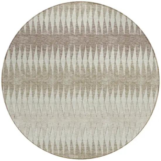 8' Taupe Beige And Ivory Round Striped Washable Indoor Outdoor Area Rug Photo 3
