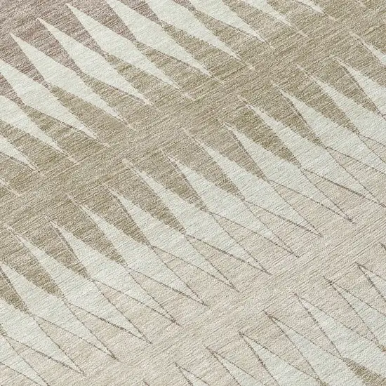 8' Taupe Beige And Ivory Round Striped Washable Indoor Outdoor Area Rug Photo 8