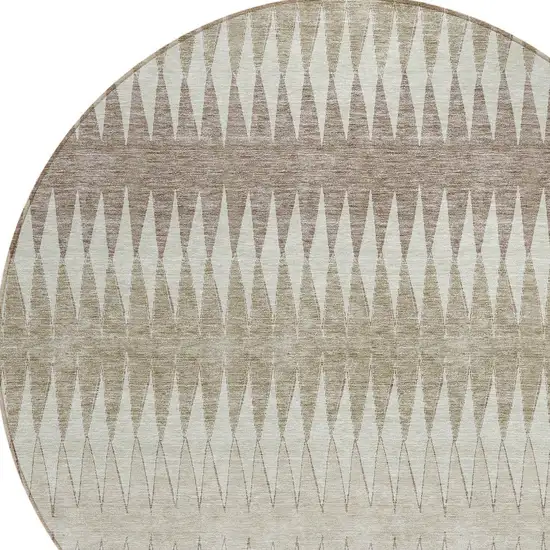 8' Taupe Beige And Ivory Round Striped Washable Indoor Outdoor Area Rug Photo 4