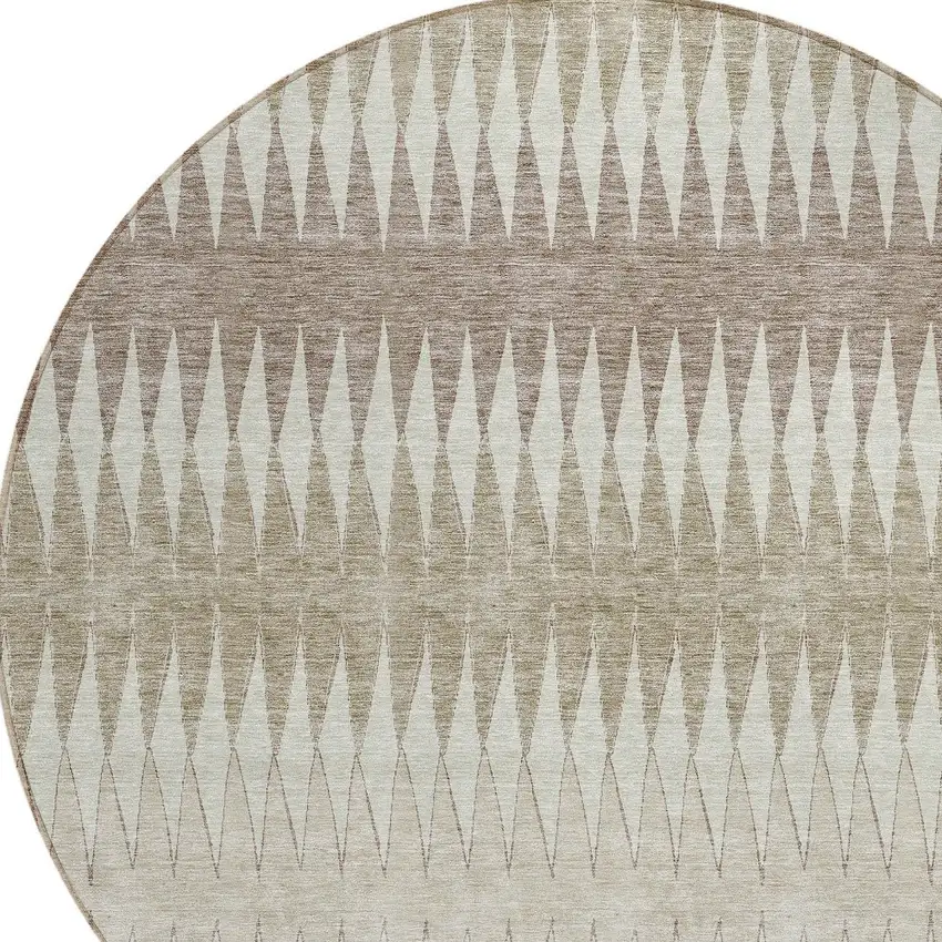 8' Taupe Beige And Ivory Round Striped Washable Indoor Outdoor Area Rug Photo 4