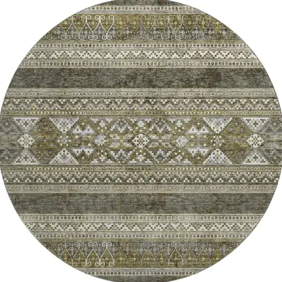 8' Taupe Beige And Ivory Southwestern Washable Round Rug With UV Protection Photo 3