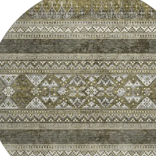 8' Taupe Beige And Ivory Southwestern Washable Round Rug With UV Protection Photo 4