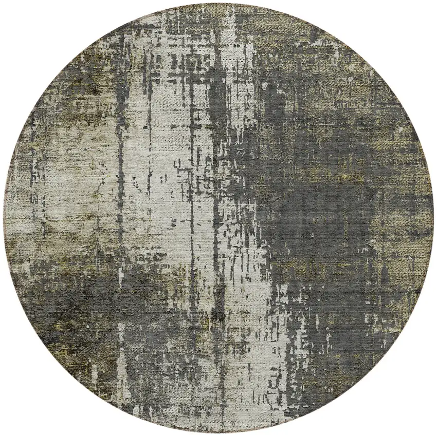 8' Taupe Beige And Olive Green Round Abstract Washable Indoor Outdoor Area Rug Photo 5