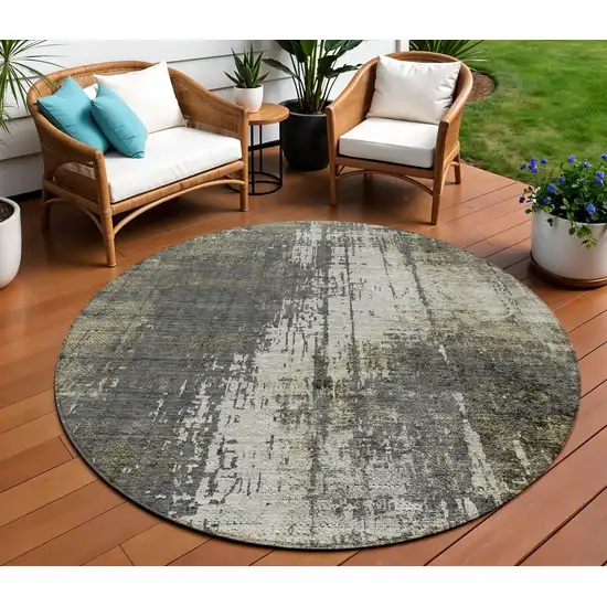 8' Taupe Beige And Olive Green Round Abstract Washable Indoor Outdoor Area Rug Photo 1