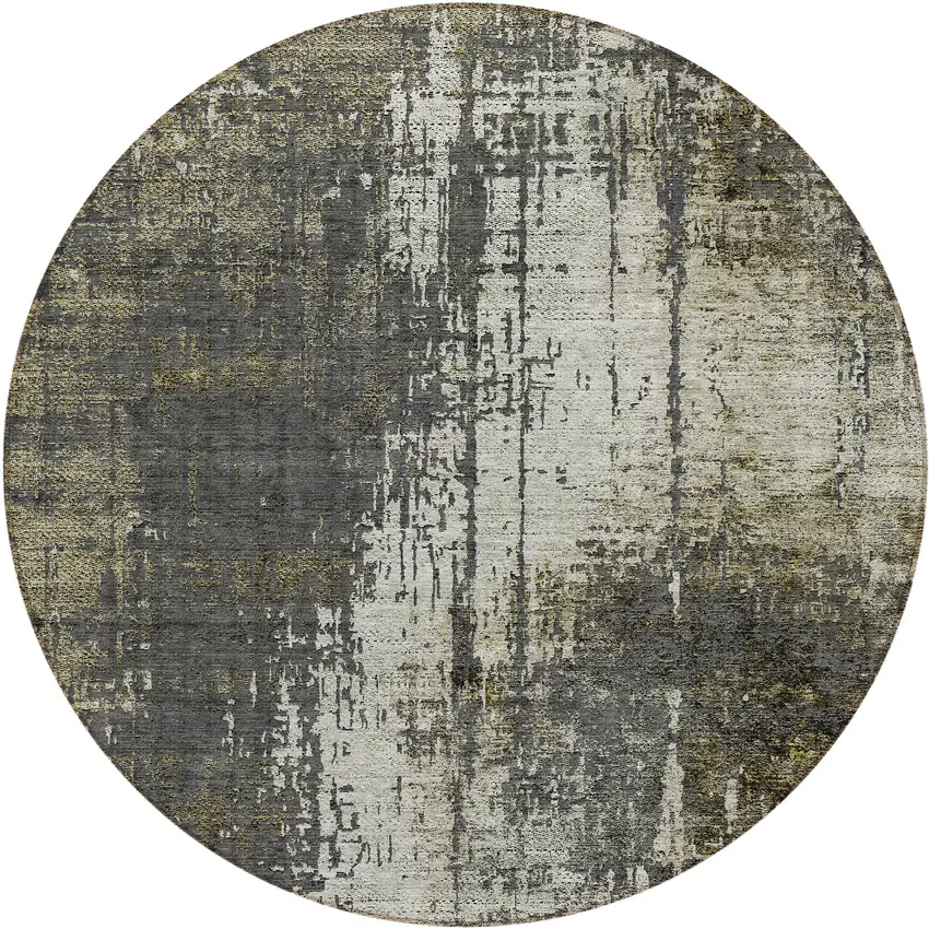 8' Taupe Beige And Olive Green Round Abstract Washable Indoor Outdoor Area Rug Photo 2