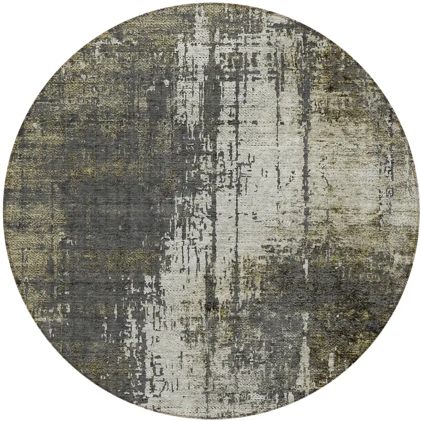 8' Taupe Beige And Olive Green Round Abstract Washable Indoor Outdoor Area Rug Photo 2