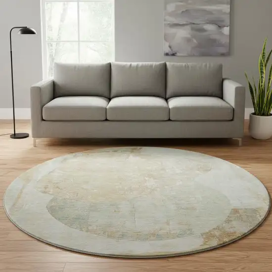 8' Taupe Beige And Rust Abstract Washable Round Rug With UV Protection Photo 2