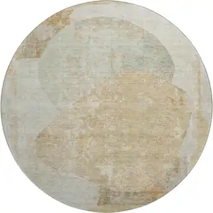 Photo of 8' Taupe Beige And Rust Abstract Washable Round Rug With UV Protection
