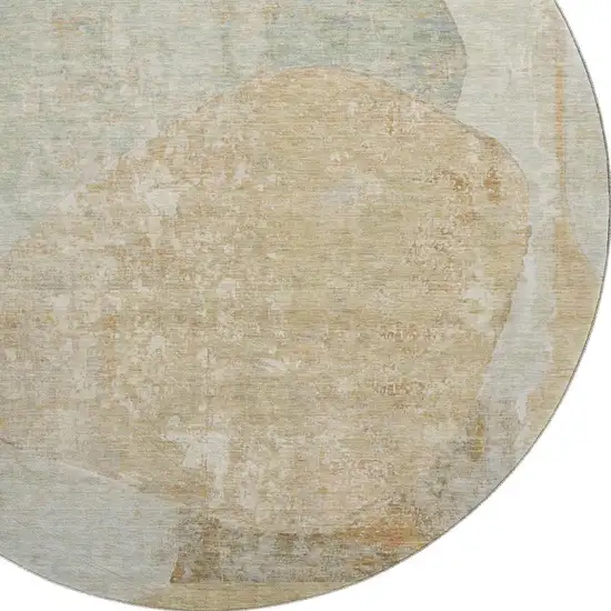8' Taupe Beige And Rust Abstract Washable Round Rug With UV Protection Photo 2