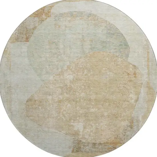 8' Taupe Beige And Rust Abstract Washable Round Rug With UV Protection Photo 3