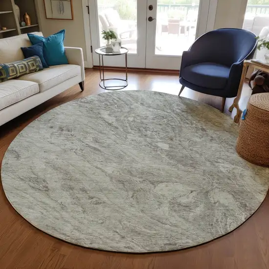 8' Taupe Beige And Tan Round Abstract Washable Indoor Outdoor Area Rug Photo 7
