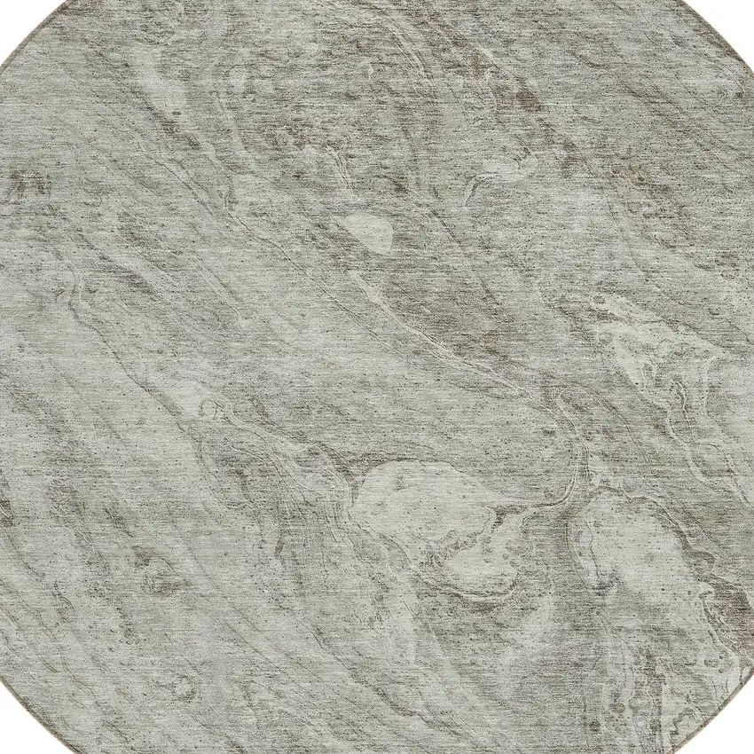 8' Taupe Beige And Tan Round Abstract Washable Indoor Outdoor Area Rug Photo 4
