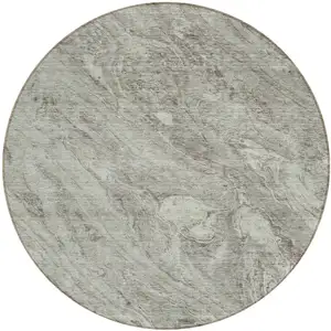 Photo of 8' Taupe Beige And Tan Round Abstract Washable Indoor Outdoor Area Rug