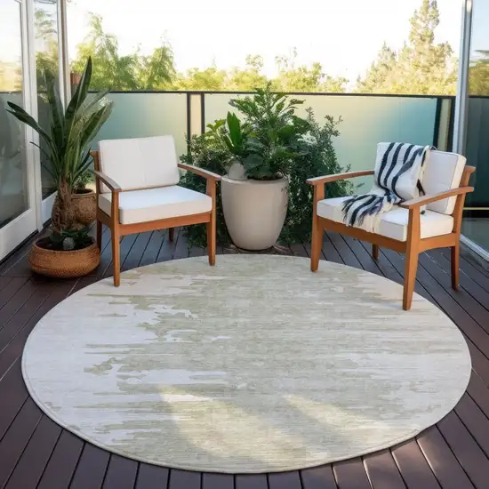 8' Taupe Beige And Tan Round Abstract Washable Indoor Outdoor Area Rug Photo 6
