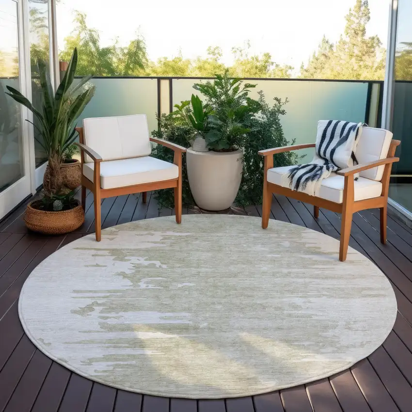8' Taupe Beige And Tan Round Abstract Washable Indoor Outdoor Area Rug Photo 6