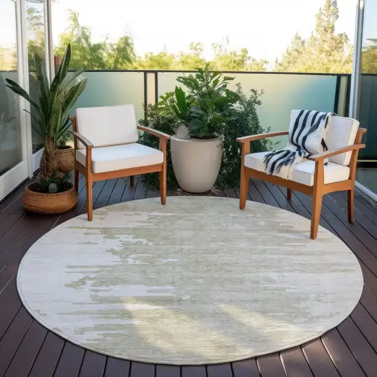 8' Taupe Beige And Tan Round Abstract Washable Indoor Outdoor Area Rug Photo 6