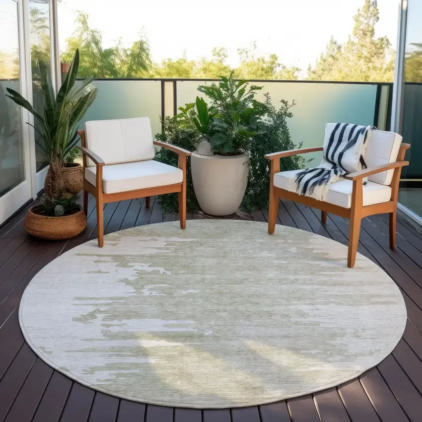 8' Taupe Beige And Tan Round Abstract Washable Indoor Outdoor Area Rug Photo 6