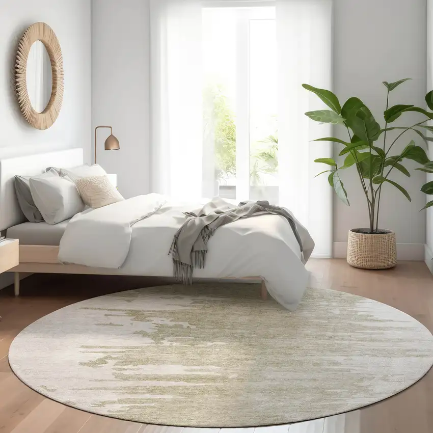 8' Taupe Beige And Tan Round Abstract Washable Indoor Outdoor Area Rug Photo 7