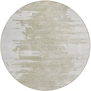 Photo of 8' Taupe Beige And Tan Round Abstract Washable Indoor Outdoor Area Rug