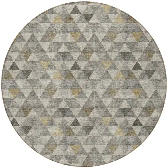 8' Taupe Beige And Tan Round Geometric Washable Indoor Outdoor Area Rug Photo 4