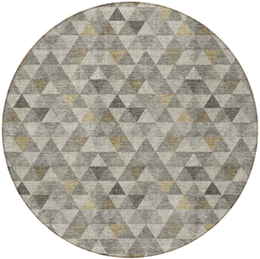 8' Taupe Beige And Tan Round Geometric Washable Indoor Outdoor Area Rug Photo 4