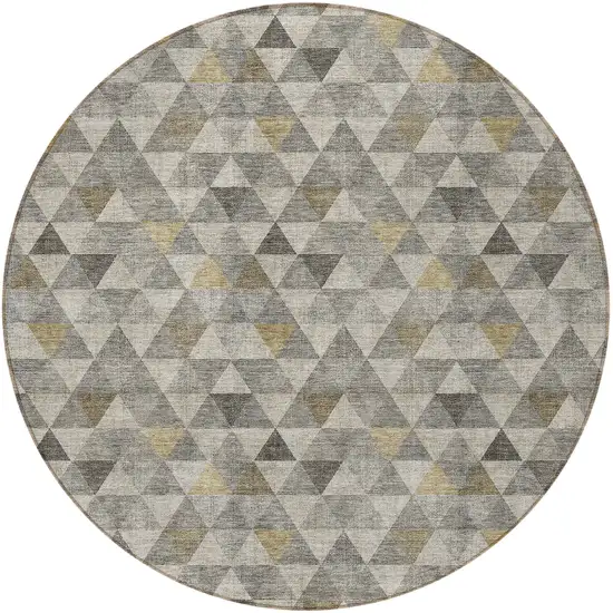 8' Taupe Beige And Tan Round Geometric Washable Indoor Outdoor Area Rug Photo 4