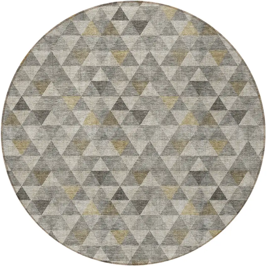 8' Taupe Beige And Tan Round Geometric Washable Indoor Outdoor Area Rug Photo 4