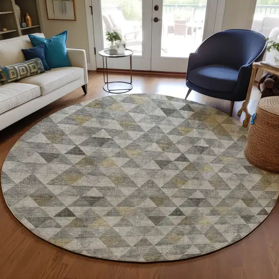 8' Taupe Beige And Tan Round Geometric Washable Indoor Outdoor Area Rug Photo 6