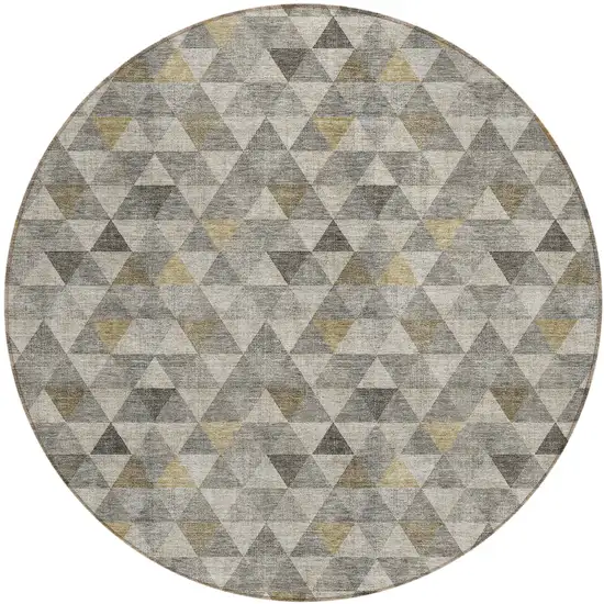 8' Taupe Beige And Tan Round Geometric Washable Indoor Outdoor Area Rug Photo 2
