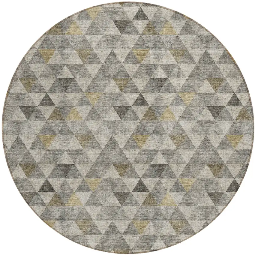 8' Taupe Beige And Tan Round Geometric Washable Indoor Outdoor Area Rug Photo 2