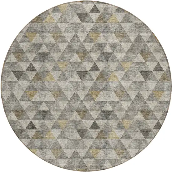 8' Taupe Beige And Tan Round Geometric Washable Indoor Outdoor Area Rug Photo 2
