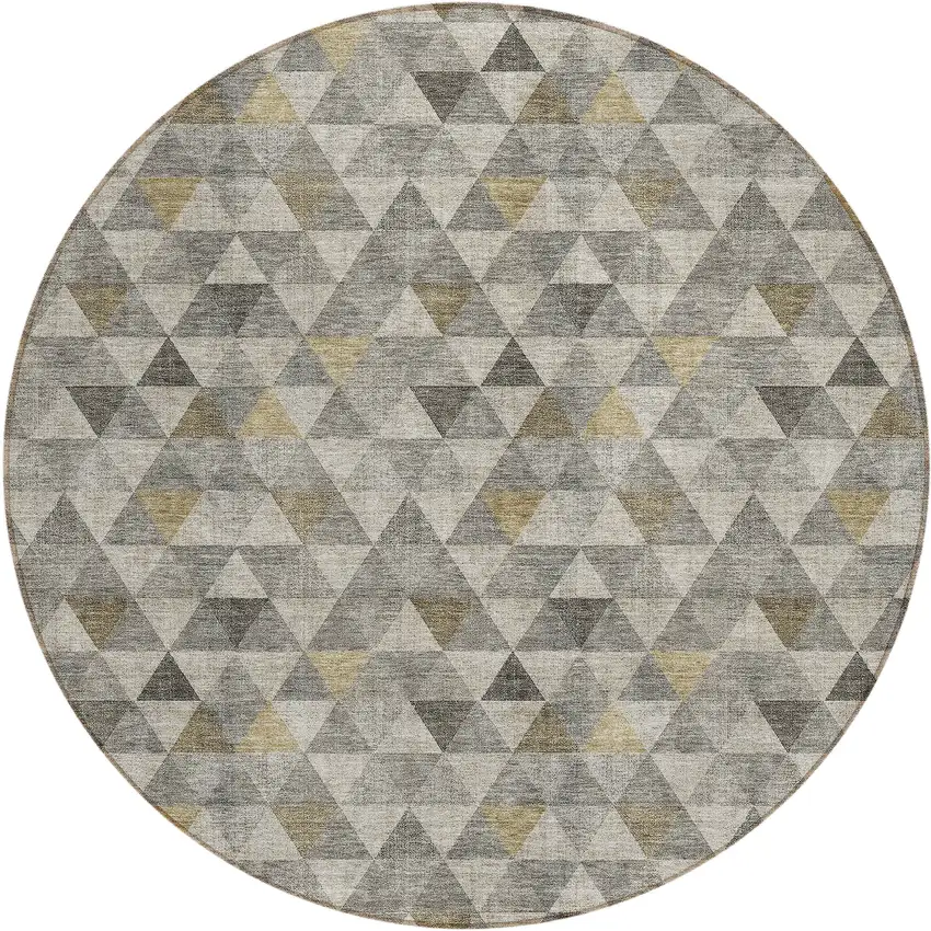 8' Taupe Beige And Tan Round Geometric Washable Indoor Outdoor Area Rug Photo 2