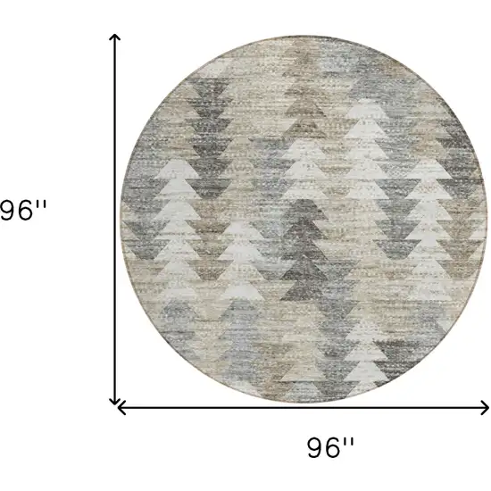 8' Taupe Beige And Tan Round Geometric Washable Indoor Outdoor Area Rug Photo 9