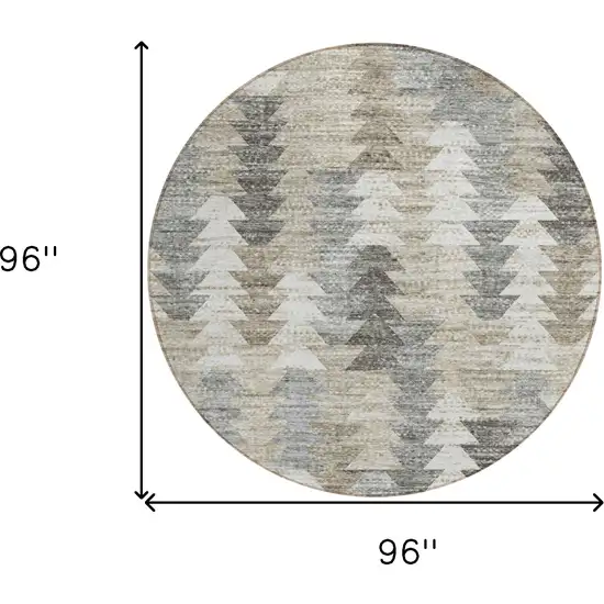 8' Taupe Beige And Tan Round Geometric Washable Indoor Outdoor Area Rug Photo 9