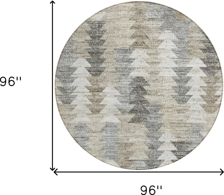 8' Taupe Beige And Tan Round Geometric Washable Indoor Outdoor Area Rug Photo 9