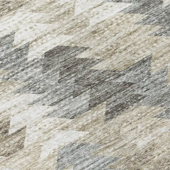 8' Taupe Beige And Tan Round Geometric Washable Indoor Outdoor Area Rug Photo 8